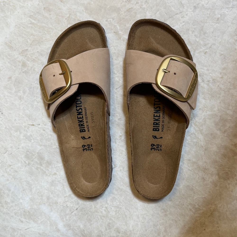 Birkenstock Beige Sandals with Gold Buckle